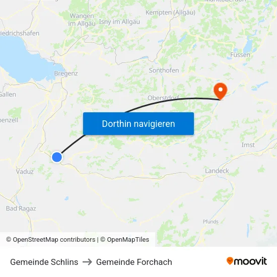 Gemeinde Schlins to Gemeinde Forchach map