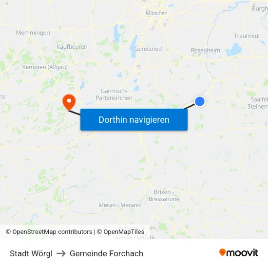 Stadt Wörgl to Gemeinde Forchach map
