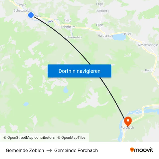 Gemeinde Zöblen to Gemeinde Forchach map
