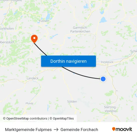 Marktgemeinde Fulpmes to Gemeinde Forchach map