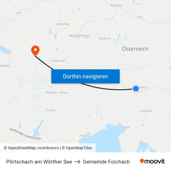 Pörtschach am Wörther See to Gemeinde Forchach map