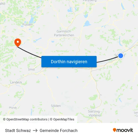 Stadt Schwaz to Gemeinde Forchach map