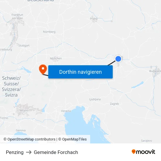 Penzing to Gemeinde Forchach map