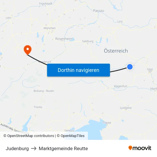 Judenburg to Marktgemeinde Reutte map