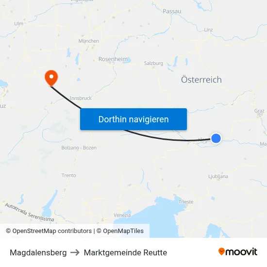 Magdalensberg to Marktgemeinde Reutte map