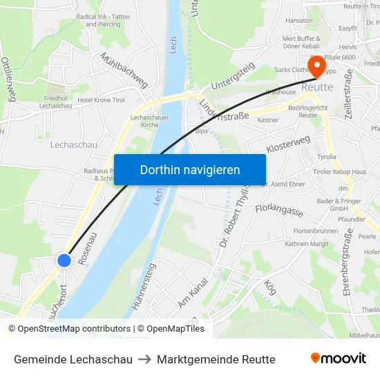 Gemeinde Lechaschau to Marktgemeinde Reutte map
