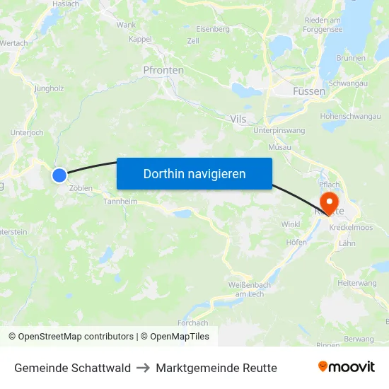 Gemeinde Schattwald to Marktgemeinde Reutte map