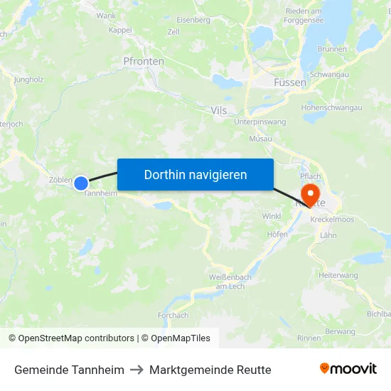 Gemeinde Tannheim to Marktgemeinde Reutte map
