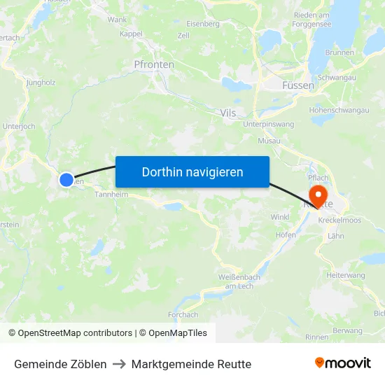 Gemeinde Zöblen to Marktgemeinde Reutte map