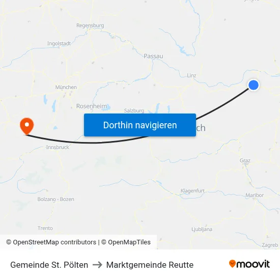 Gemeinde St. Pölten to Marktgemeinde Reutte map