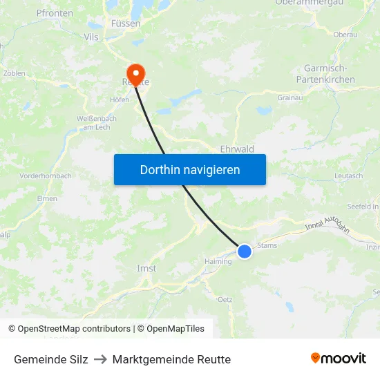 Gemeinde Silz to Marktgemeinde Reutte map