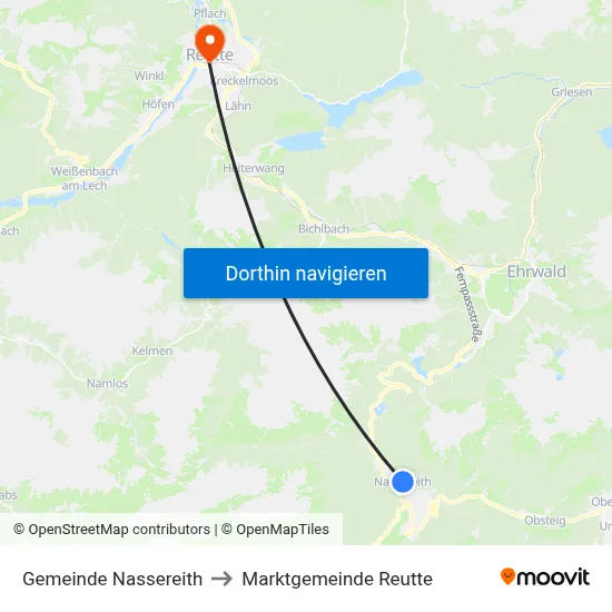 Gemeinde Nassereith to Marktgemeinde Reutte map