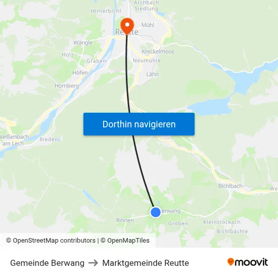 Gemeinde Berwang to Marktgemeinde Reutte map