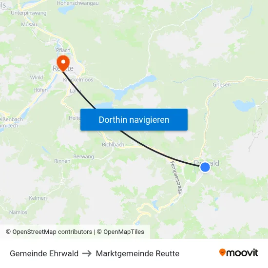 Gemeinde Ehrwald to Marktgemeinde Reutte map