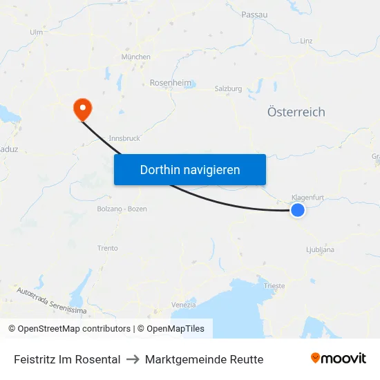 Feistritz Im Rosental to Marktgemeinde Reutte map