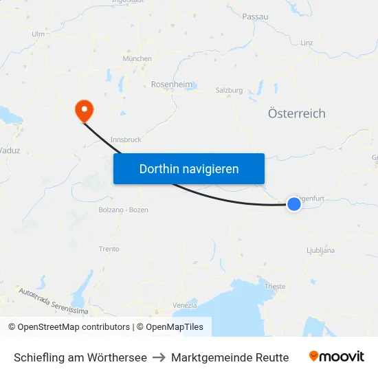 Schiefling am Wörthersee to Marktgemeinde Reutte map