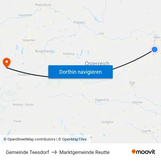 Gemeinde Teesdorf to Marktgemeinde Reutte map