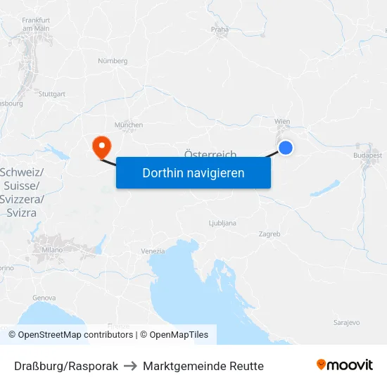 Draßburg/Rasporak to Marktgemeinde Reutte map