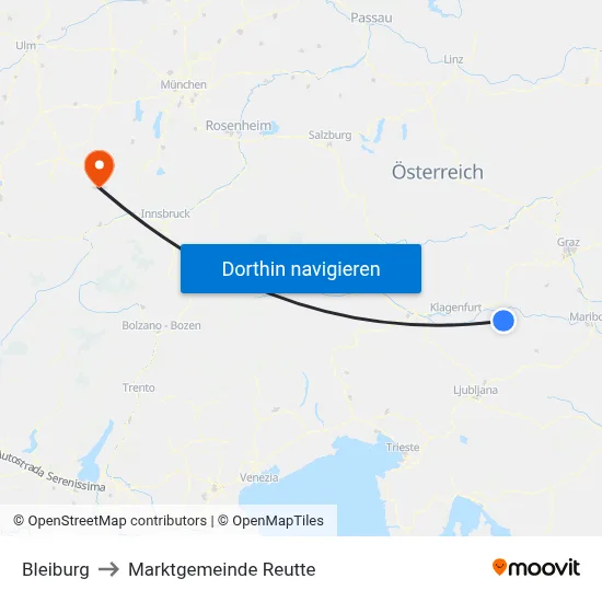 Bleiburg to Marktgemeinde Reutte map