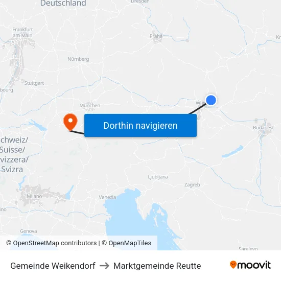 Gemeinde Weikendorf to Marktgemeinde Reutte map
