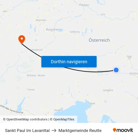 Sankt Paul Im Lavanttal to Marktgemeinde Reutte map