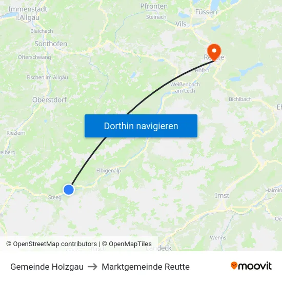 Gemeinde Holzgau to Marktgemeinde Reutte map