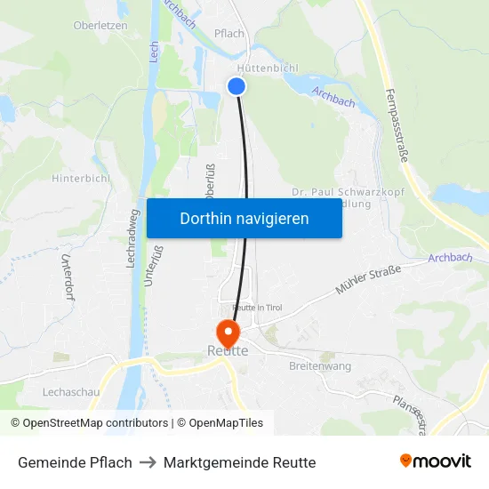 Gemeinde Pflach to Marktgemeinde Reutte map