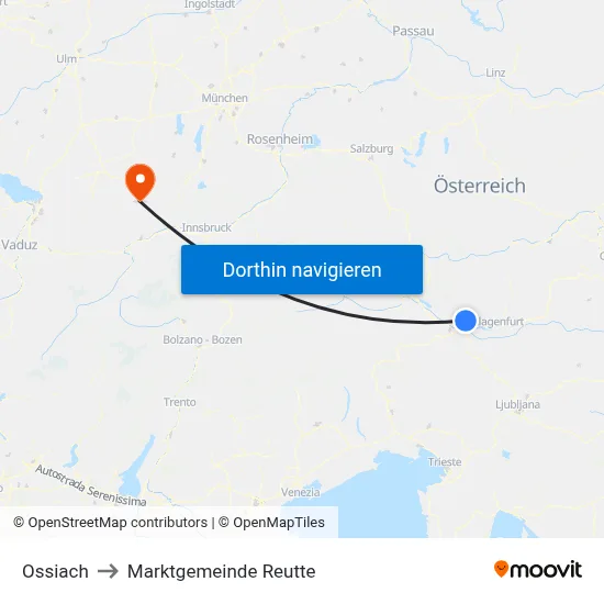 Ossiach to Marktgemeinde Reutte map