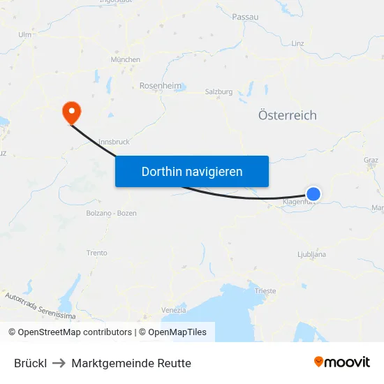 Brückl to Marktgemeinde Reutte map