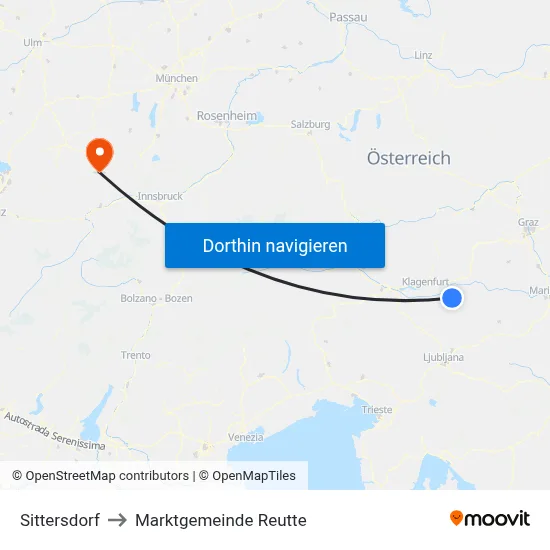 Sittersdorf to Marktgemeinde Reutte map
