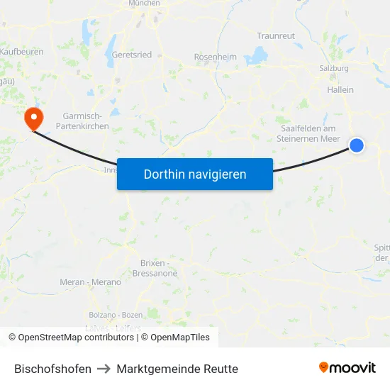 Bischofshofen to Marktgemeinde Reutte map