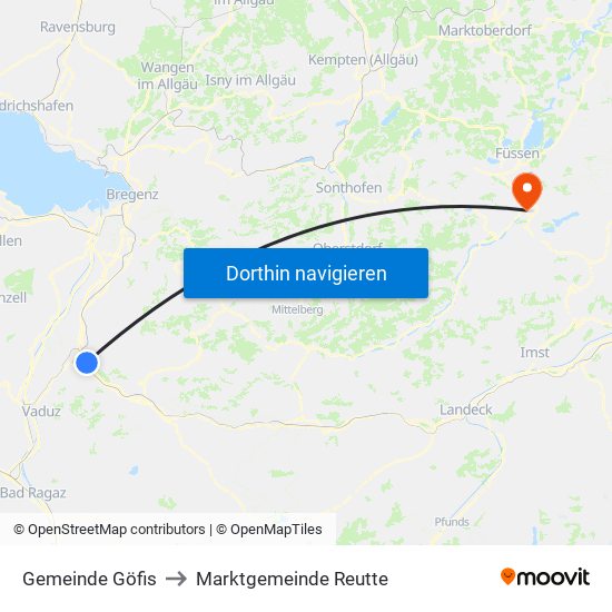 Gemeinde Göfis to Marktgemeinde Reutte map