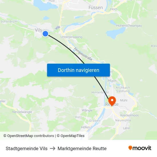 Stadtgemeinde Vils to Marktgemeinde Reutte map