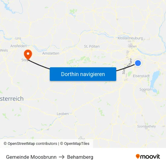 Gemeinde Moosbrunn to Behamberg map