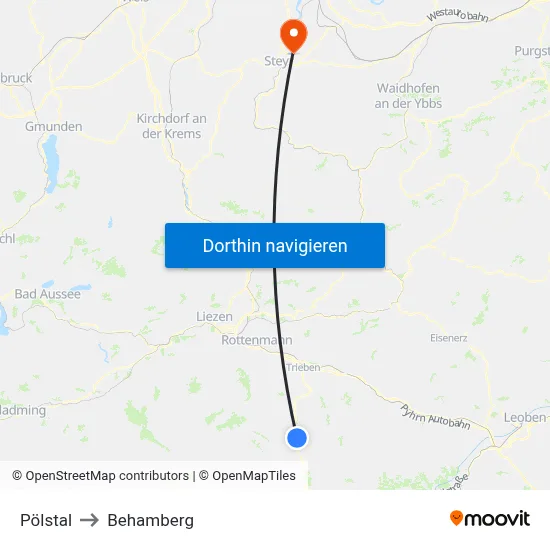 Pölstal to Behamberg map