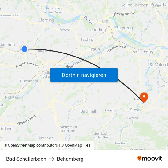 Bad Schallerbach to Behamberg map
