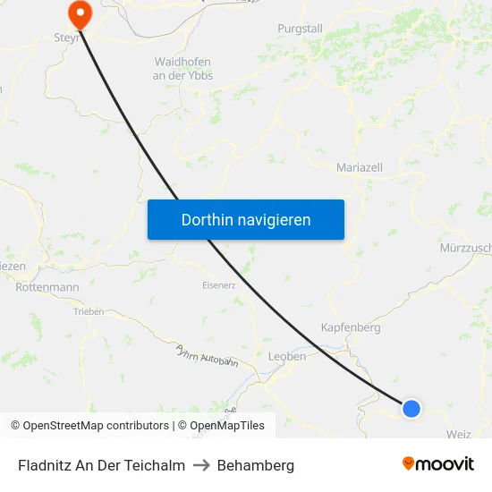 Fladnitz An Der Teichalm to Behamberg map