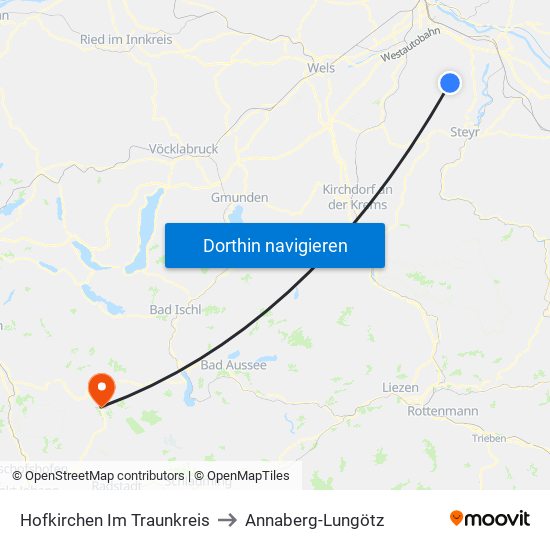 Hofkirchen Im Traunkreis to Annaberg-Lungötz map