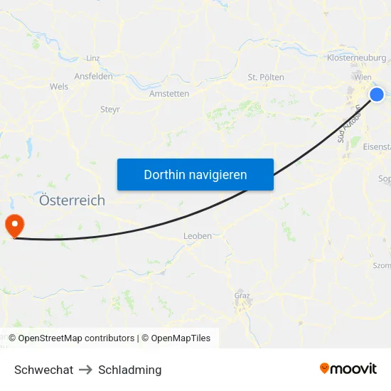 Schwechat to Schladming map