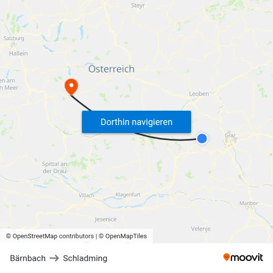 Bärnbach to Schladming map