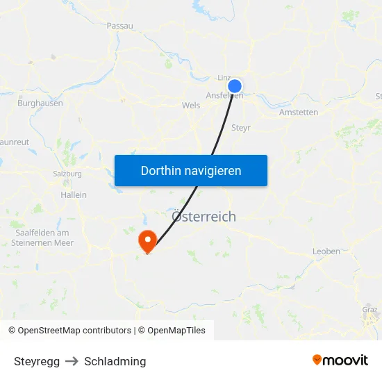 Steyregg to Schladming map