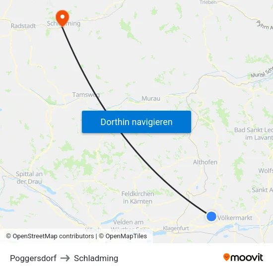Poggersdorf to Schladming map