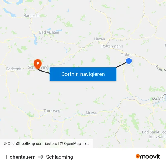 Hohentauern to Schladming map