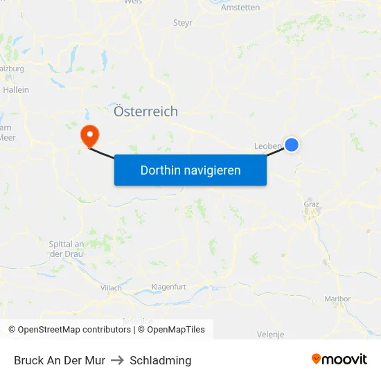 Bruck An Der Mur to Schladming map