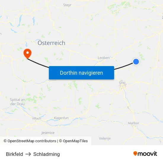 Birkfeld to Schladming map