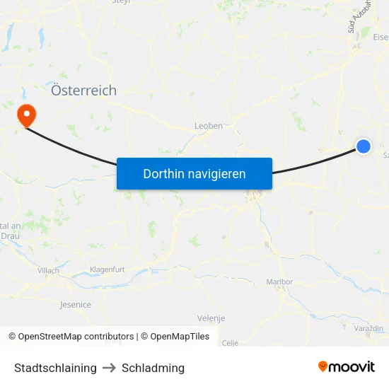 Stadtschlaining to Schladming map