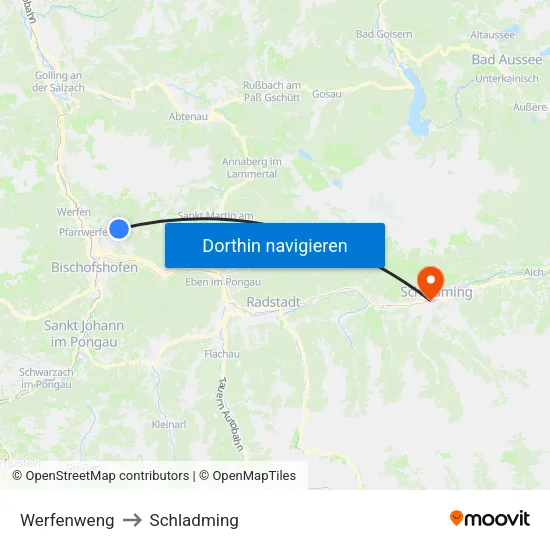 Werfenweng to Schladming map