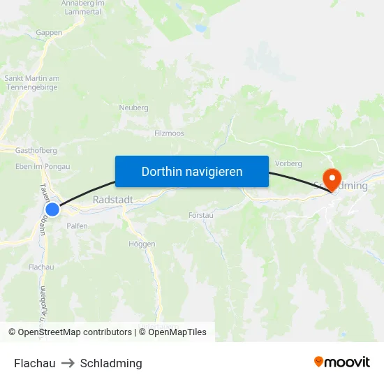 Flachau to Schladming map