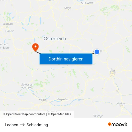 Leoben to Schladming map