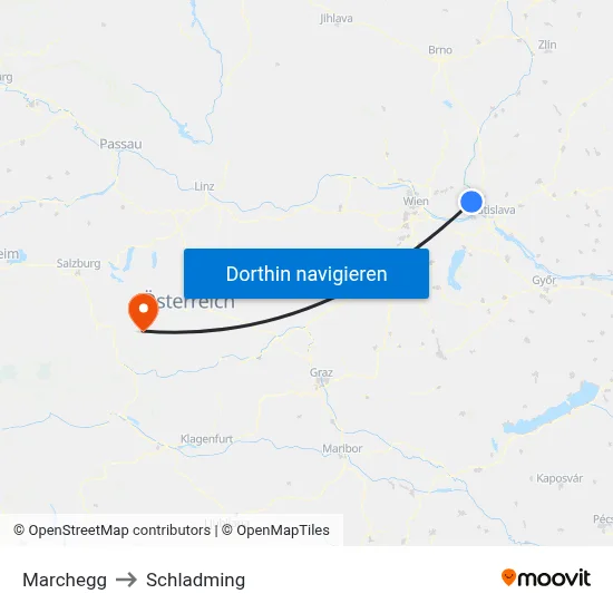 Marchegg to Schladming map